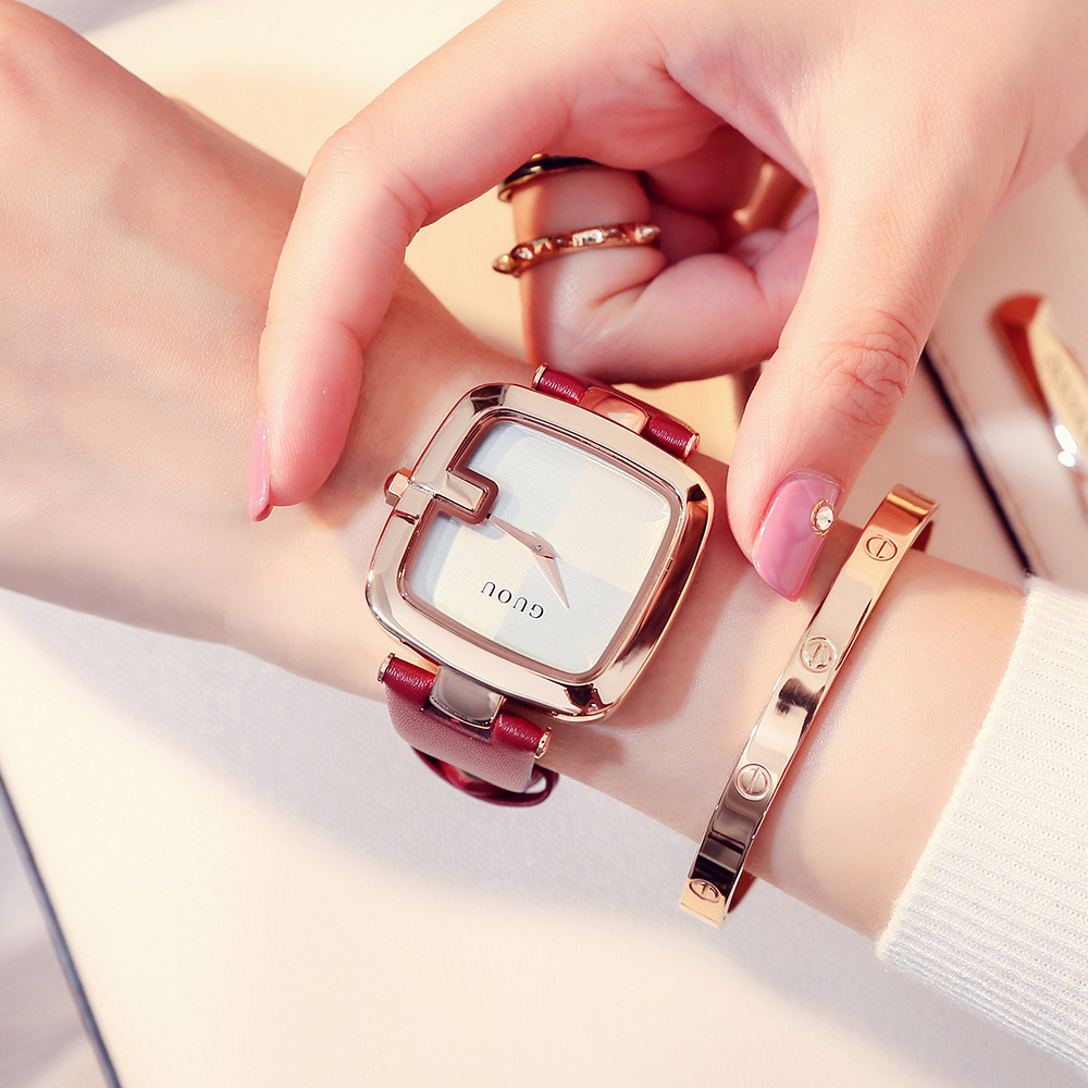Hong Kong GUOU Watch Women's Trendy Personalized Women's Watch Temperament Entry Luxury Internet Celebrity Watch Women's Square Watch