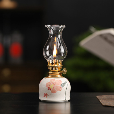 陶瓷酥油灯手绘怀旧复古氛围灯灯盏新中式书房卧室小夜灯灯具家用|ms