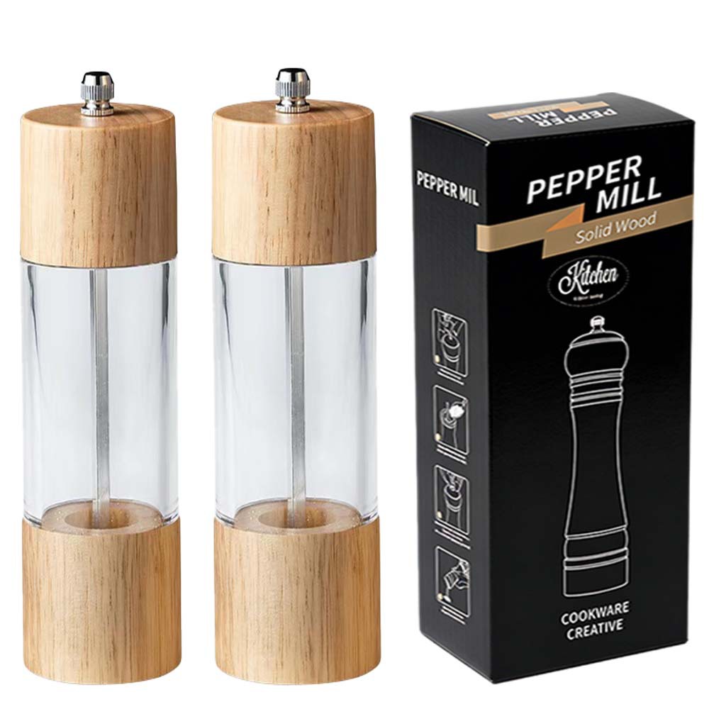 Molino de pimienta de madera núcleo cerámico manual acrílico polvo de pimienta sal marina molino multipropósito herramientas de cocina multipropósito para el hogar