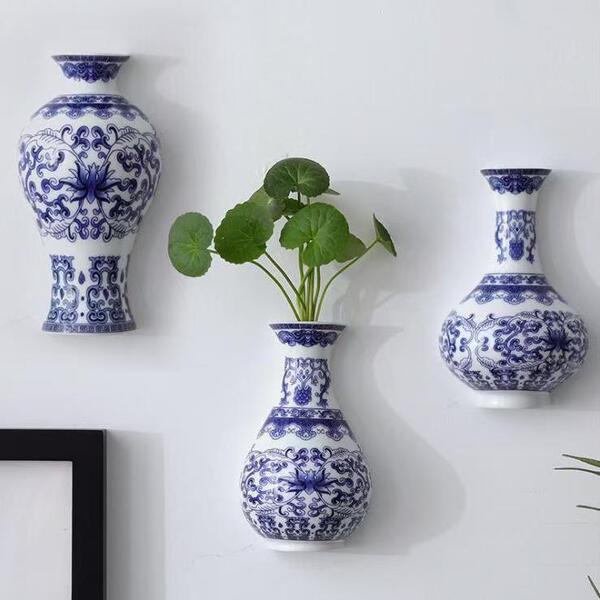 Chinese -style Zen Wall Bottle Blue and white porcelain vase…