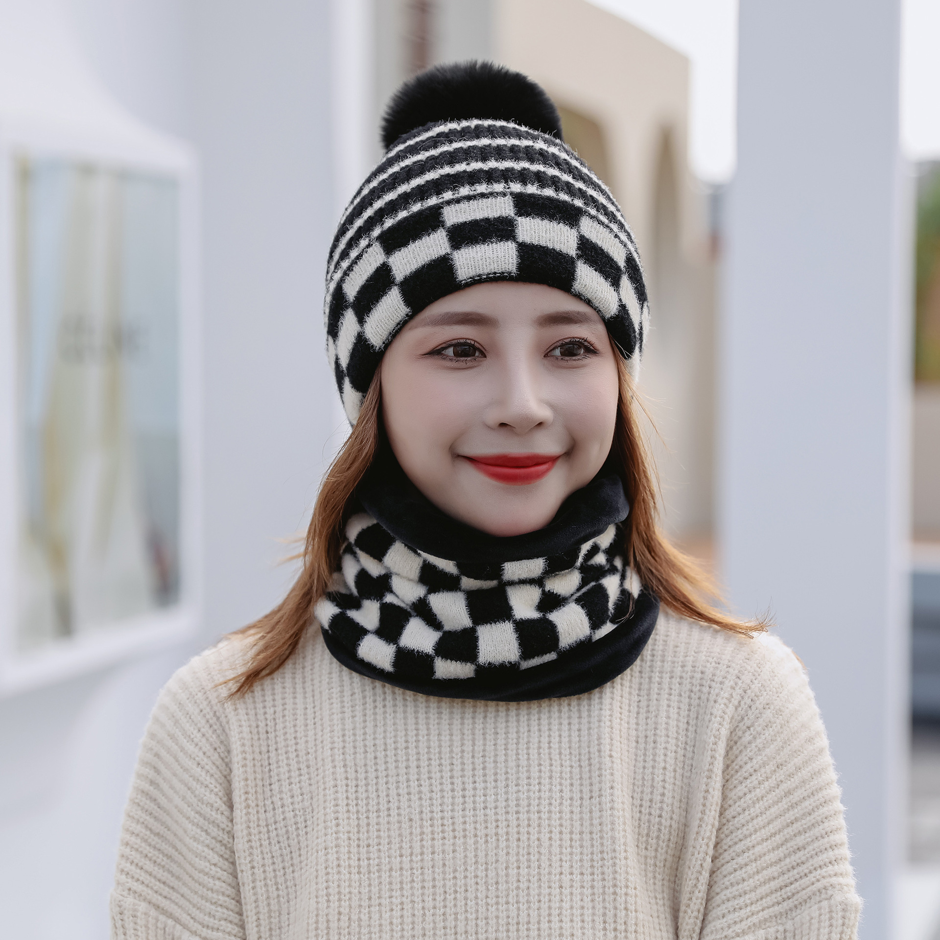Sombrero bufanda cálida bufanda de mujer Otoño e Invierno conjunto de dos piezas invierno 2021 nuevo sombrero de lana de punto a prueba de frío