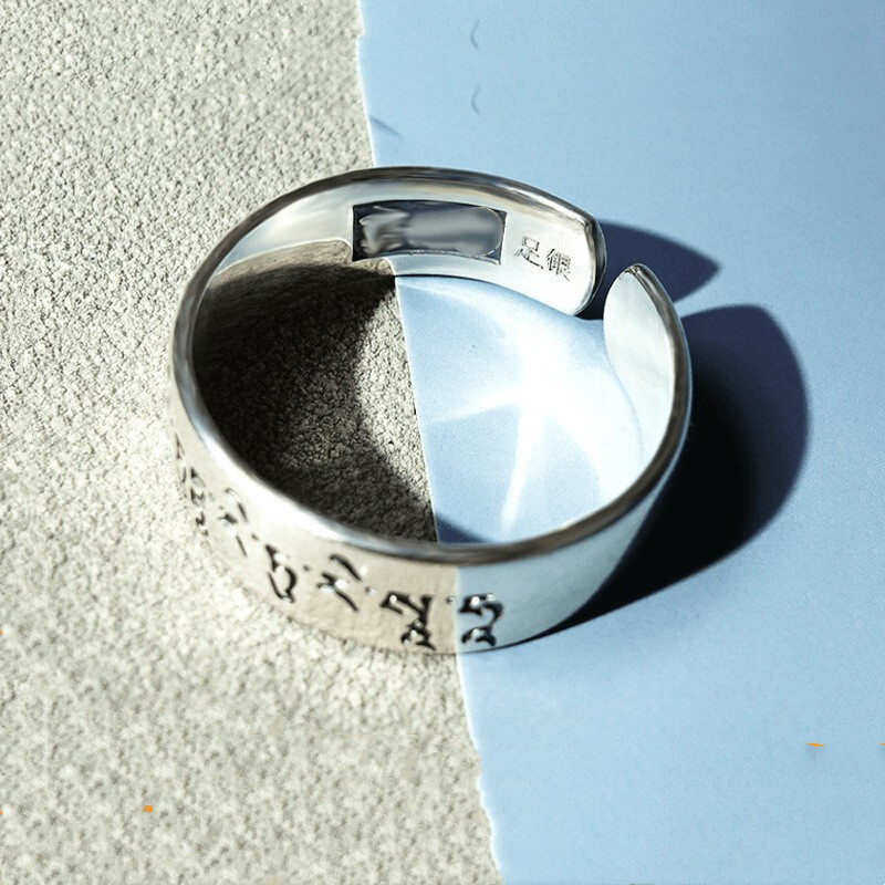 Sterling silver heart mantra scripture ring couple gift ring pharmacist Green Mother God of Wealth ring