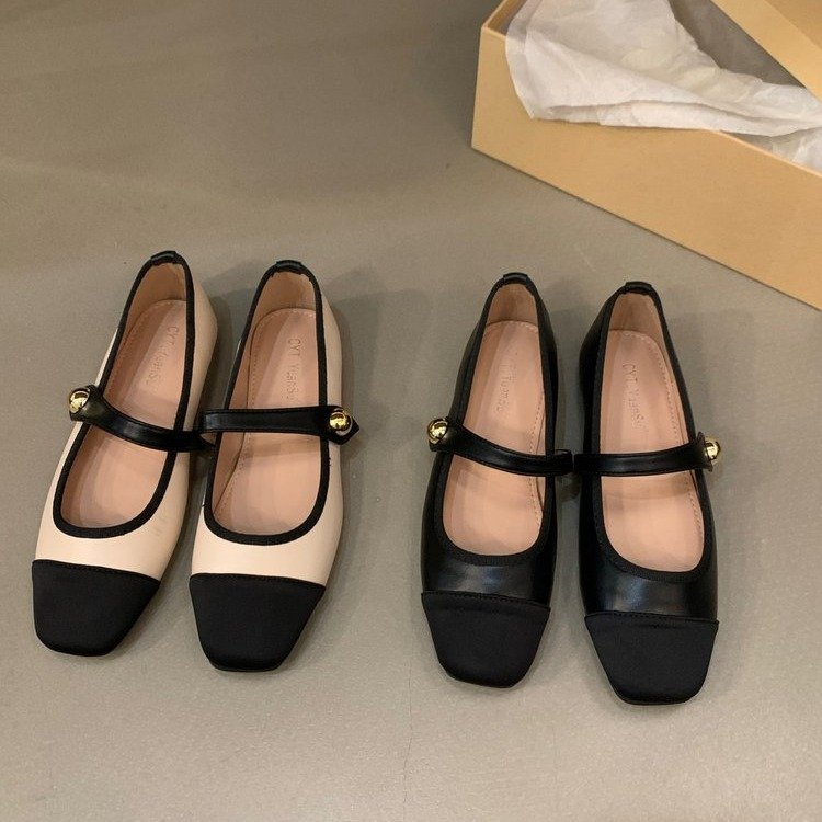Flat Square Toe French Mary Jane Shoes For Women Spring New Style Little Soft Sole Loafers_vogvips.com