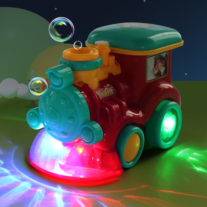 Transfronterizo nuevo tren eléctrico universal máquina de burbujas música luz automática burbuja soplando niño y niña puesto de juguete