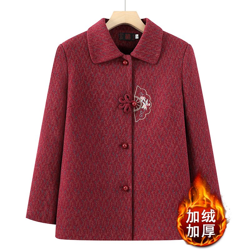 奶奶外套新款中老年加绒加厚气质时尚衣服妈妈翻领上衣老太太外套|undefined
