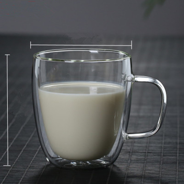 Taza de leche de doble capa de vidrio borosilicato con mango taza de café de vidrio de doble capa taza de café para cafetería taza de agua taza de té de leche
