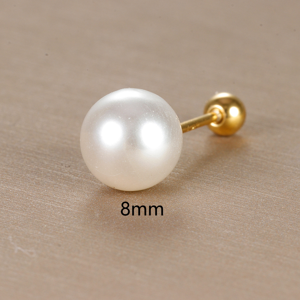 Round Pattern 1 Piece Simple Style Round Plating Inlay Copper Pearl 18k Gold Plated Ear Studs