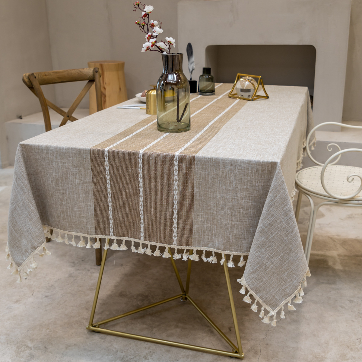 ins wind tablecloth cotton and linen European-style fabric dust-proof dining table cloth coffee table rectangular tablecloth_voghion.com