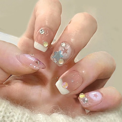 X253假指甲片可拆卸美甲貼片彩色星空短款手工穿戴甲可拆卸防水