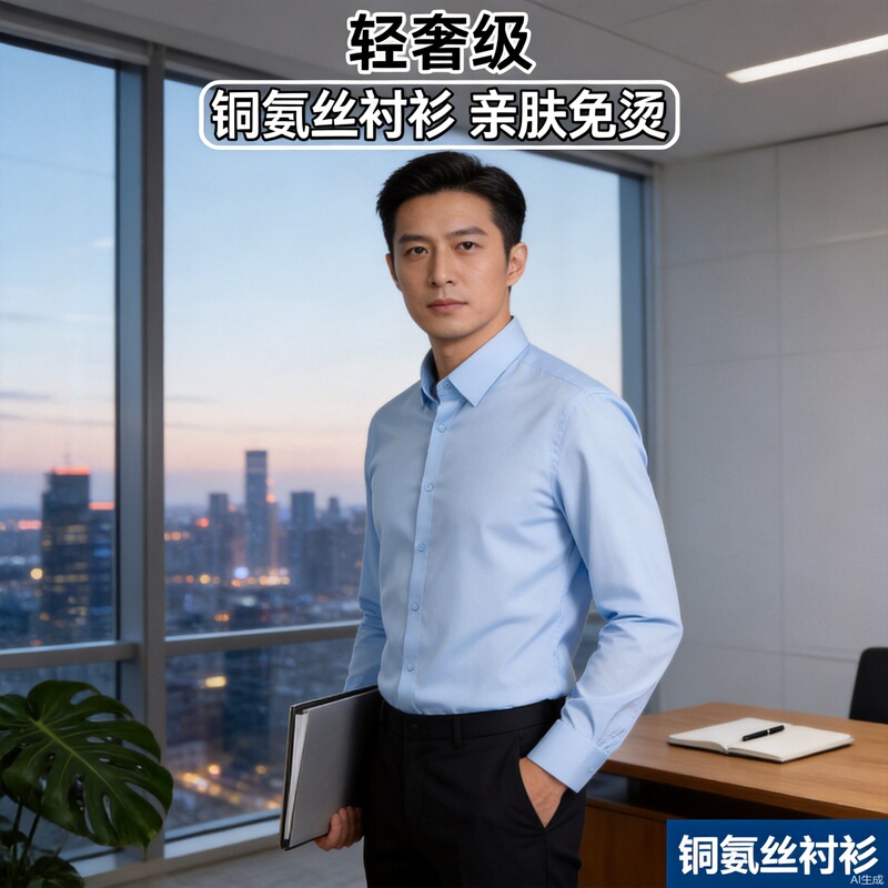 Copper Ammonia Fiber Cool-Touch Men's Long-Sleeve Shirt, Business Non-Iron Wrinkle-Resistant Shirt, Men's Professional Wear Shirt, White Shirt for Men