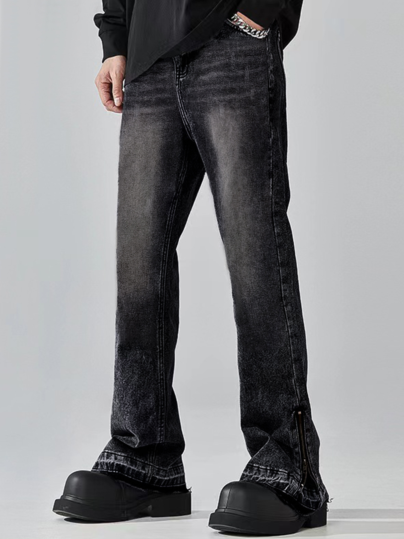 Men's Clothing Men's Trendy Light Blue Stretch Straight Leg Jeans Style High Street Slightly Flared Loose Fit Washed_mkmklike.com
