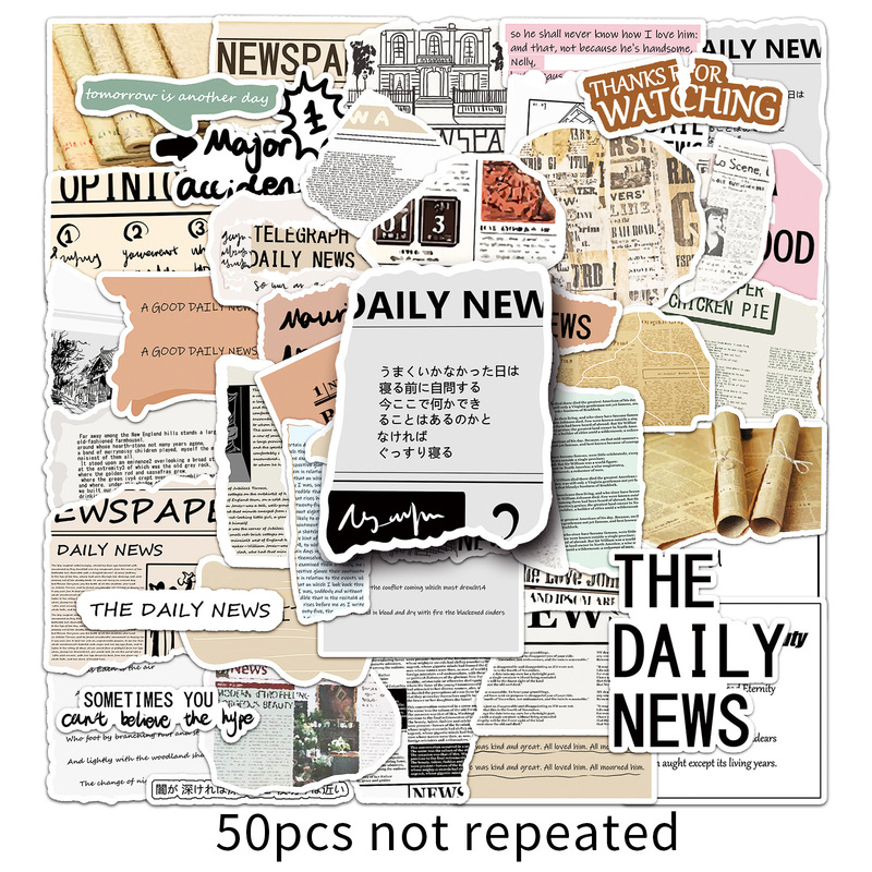 50枚のレトロな新聞の手帳のステッカーのオリジナルの文芸のポスターのタイルのdiyのノートの携帯電話の携帯電話のケースの装飾の防水|undefined