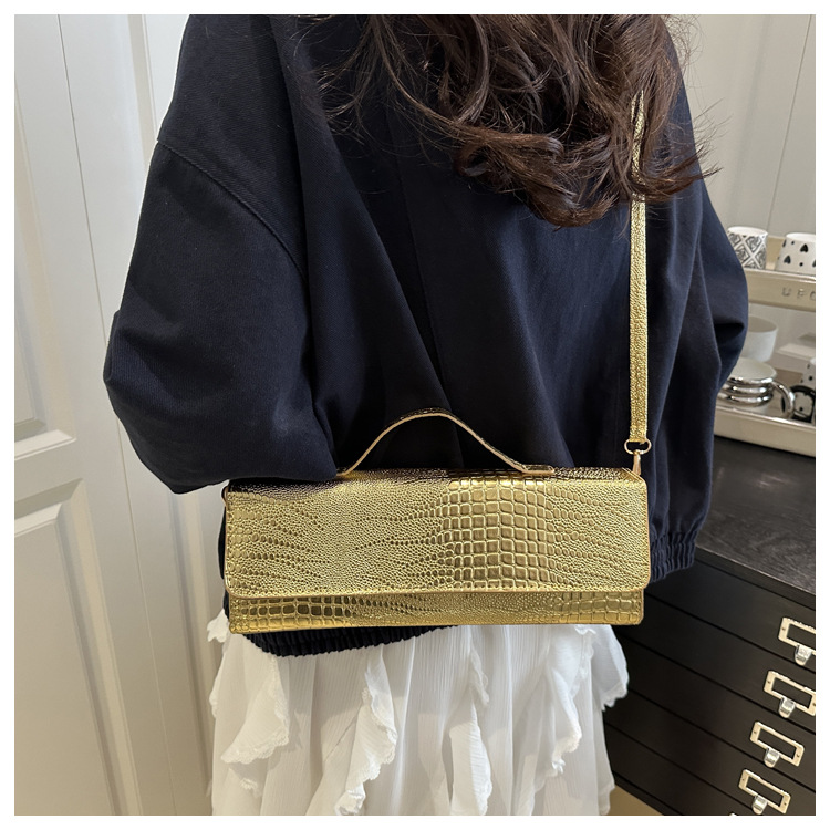 371g Weight Synthetic Leather Lining Material Sewing Thread Fashion Element Flip Cover Closure Type Single Shoulder Strap Strap Type Square Bag Bags Type Casual Occasion Pu Leather Material Crocodile Pattern All Seasons Season Women's Gender Elegant, Streetwear Style Square Shape Women's Pu Leather Crocodile Elegant Streetwear Sewing Thread Square Flip Cover Square Bag 5