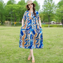 高级棉绸连衣裙女夏季新款中年妈妈装大码宽松遮肚显瘦人造棉裙子