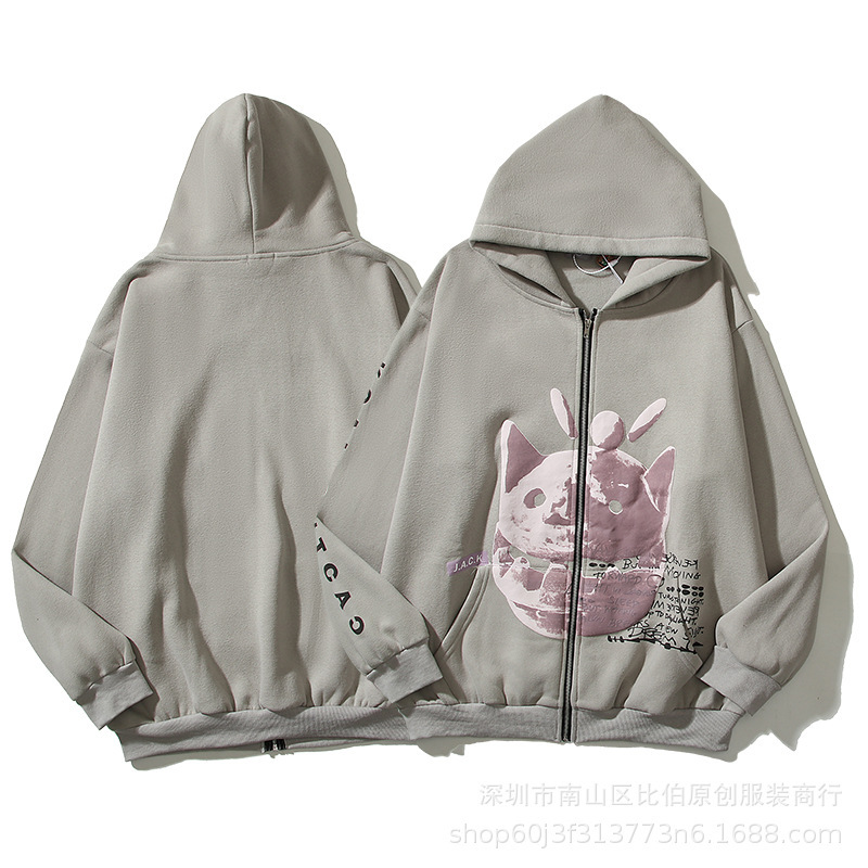 Travis fashion brand ST Revers Dog Dog olive green print cardigan coat fleece hooded sweater Travis fashion brand ST Revers Dog Dog olive green print cardigan coat fleece hooded sweater