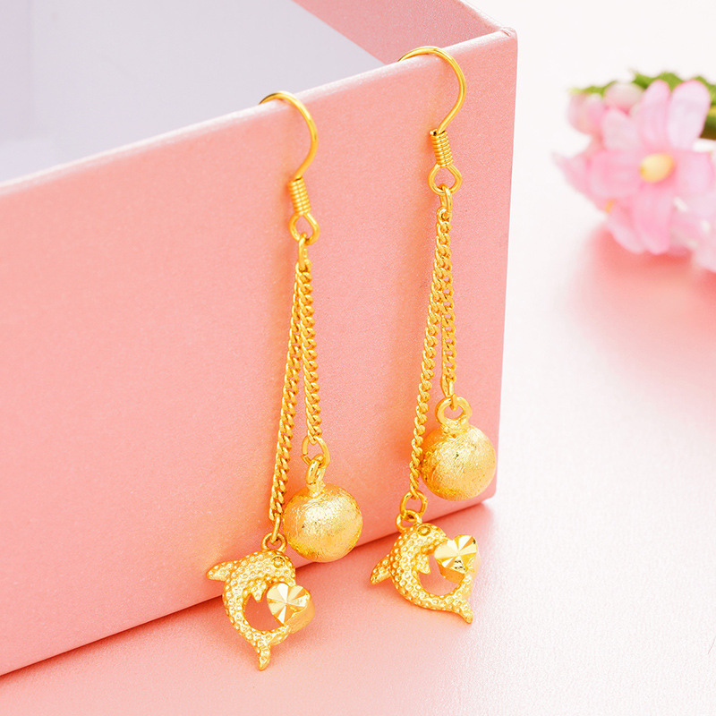 Pendientes de camelia de estilo antiguo Pendientes de verano de alta calidad para niñas con borlas Pendientes de oro de arena vietnamita que no se desvanecen durante mucho tiempo