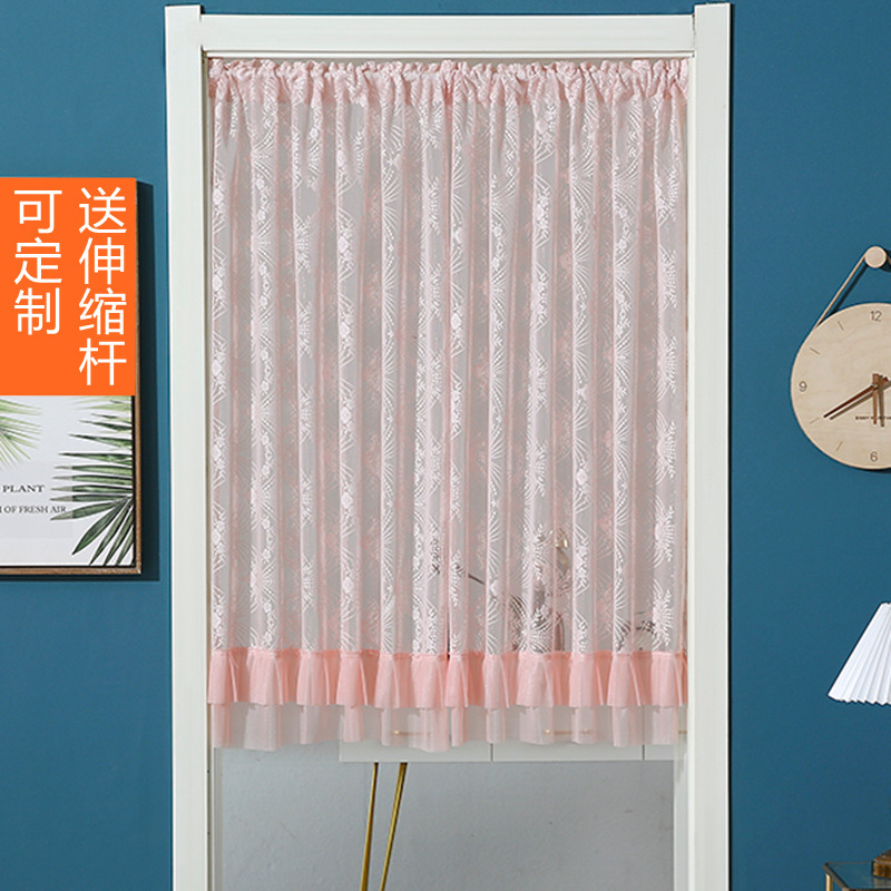 Lace Door Curtain Partition Curtain for Home Use, No-Drill Installation, Non-Transparent Sheer Curtain for Bedroom and Kitchen, Includes Telescopic Rod, Curtain for Entryway