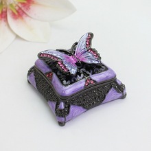 复古系珐琅彩紫色蝴蝶装饰盒婚庆回赠轻奢小礼品金属工艺品摆件