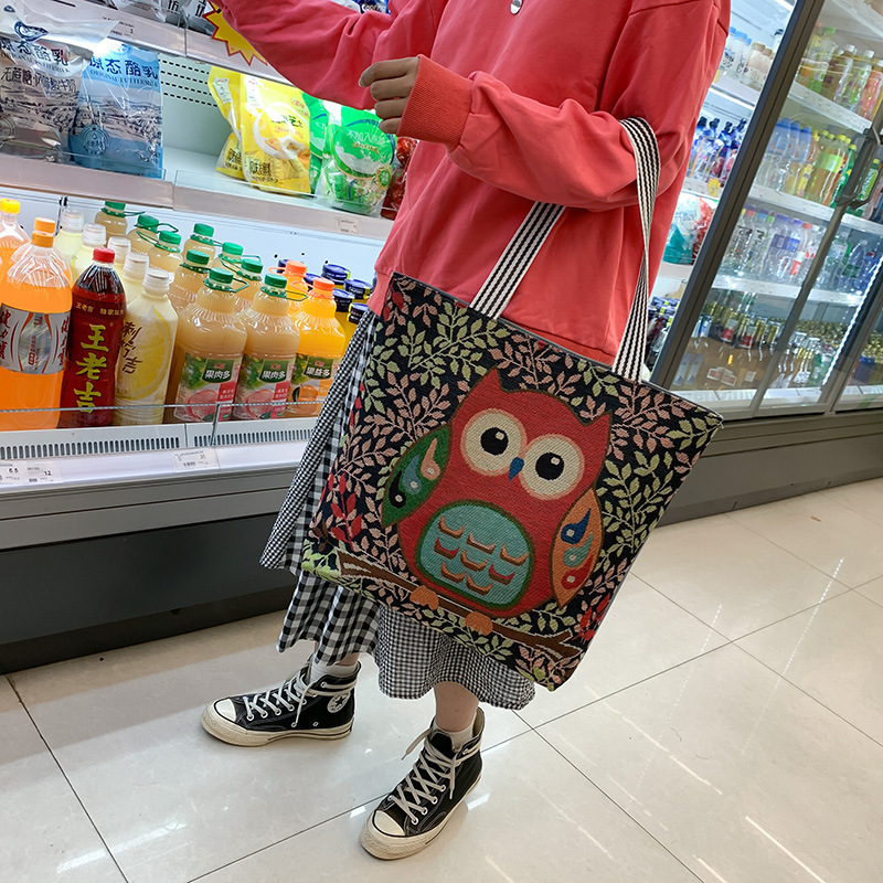 详情_韩版ins学生帆布袋女文艺百搭单肩包小清新亚麻面料短途