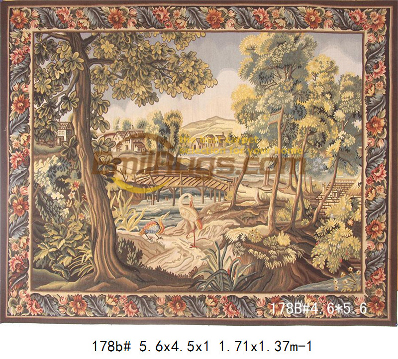 Silk Wool Embroidered Palace Tapestry, Handmade Rococo Living Room Decoration ​