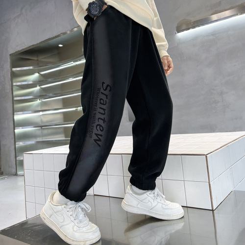 Autumn and Winter Sports Pants for Boys—Fleece-Lined, Thickened Trousers for Older Kids—Students' Drawstring-Ankle Sweatpants: Warm, Comfortable, Stylish, and All-Match