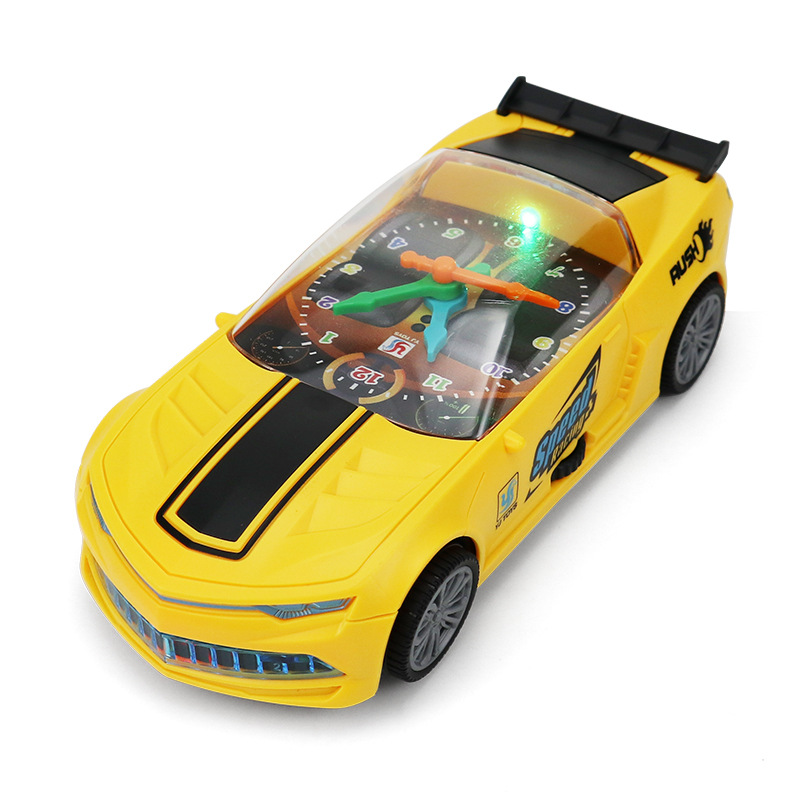 Reloj universal eléctrico de velocidad de carreras de música de colores luces pequeños coches de juguetes amarillos juguetes para niños juguetes al por mayor