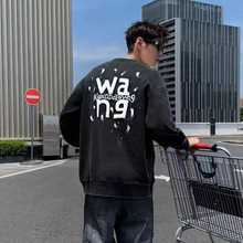 新款男卫衣百搭长袖纯棉t桖 秋冬休闲上衣重工宽松款男士外套批发