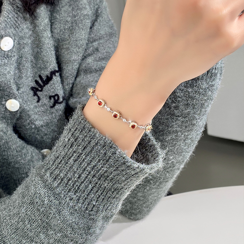 Pulsera de piedra de cristal natural de lujo ligero francés para mujer s925 pulsera de estilo de chica caliente dulce y fresca para mujer