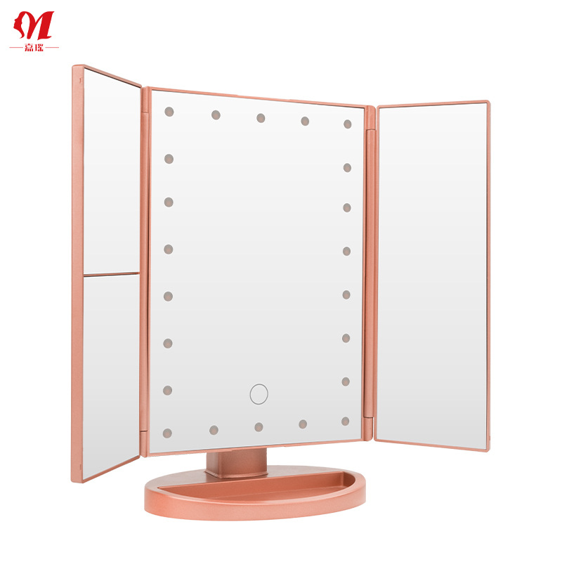 Espejo de Maquillaje de 3 Caras con Luz LED, Plegable, para Escritorio