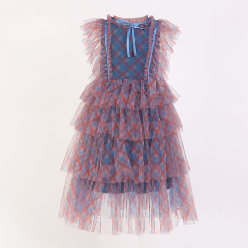 New children's skirt, girl's trendy fairy dress, grid camouflage cake net dress, princess-style dress for children