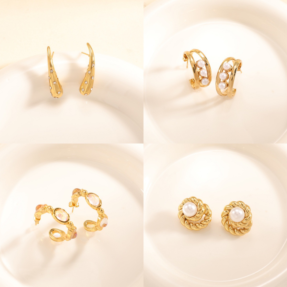 Diamante geométrico en forma de C pendientes de orejas de mujer temperamento coreano amor pendientes de orejas de corazón simple y compacto al por mayor
