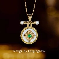 Чистое 18K золото ожерелье кулон женщины легкие Роскошные Природные изумруд пресноводный жемчуг ожерелье золотые украшения 12837