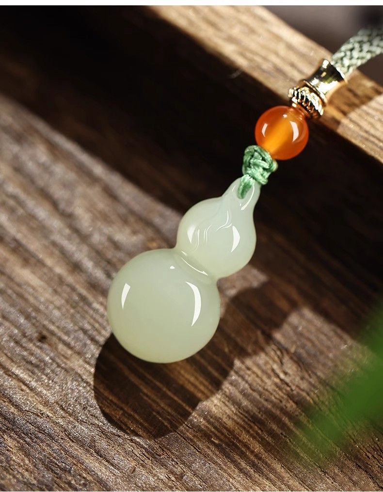 Mặt dây chuyền ngọc bích Hetian tự nhiên hình quả hồ lô, ngọc trắng, dây chuyền nữ chi tiết 16