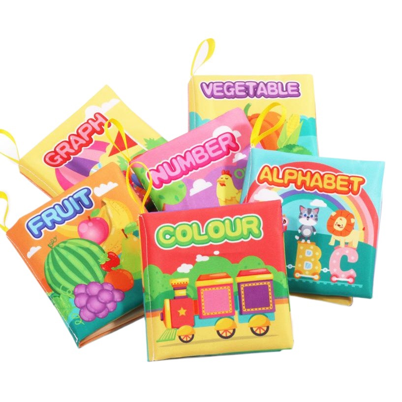 Libro de tela de bebé tridimensional transfronterizo juguetes cognitivos de educación temprana Forma inglesa Libro de Palma Ilustración con papel sonando juguetes para niños