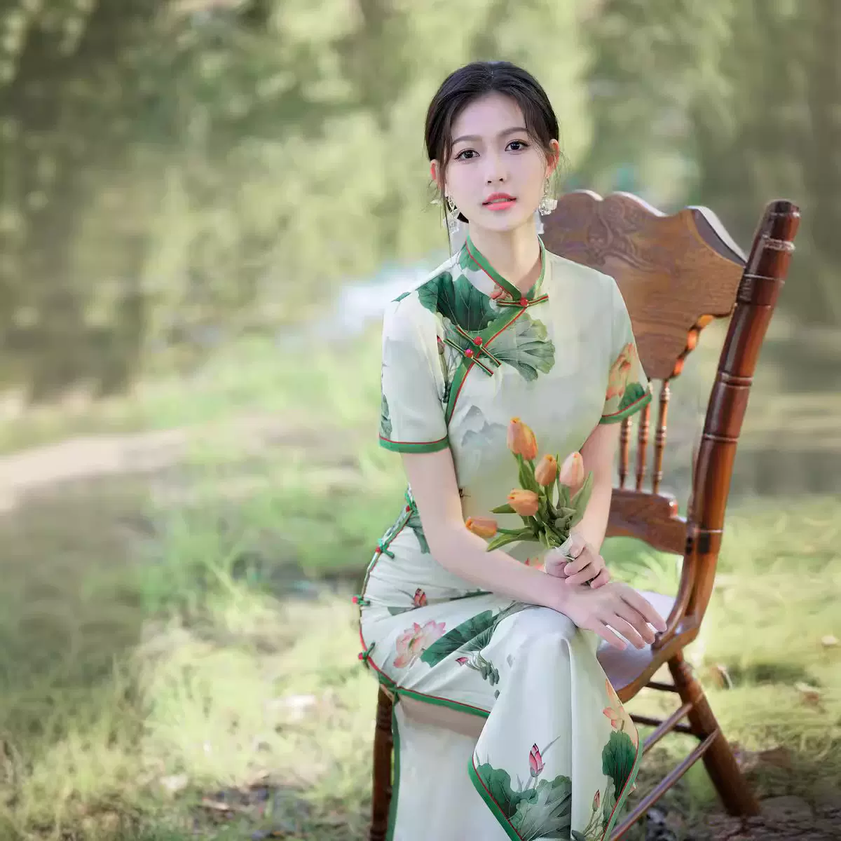 旗袍长款夏2025年新款年轻款民国风复古老上海改良走秀连衣裙双层