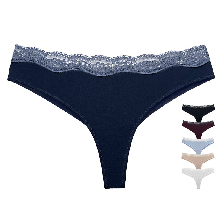 Dropshipping! B3Bt Lace Soft Cotton Plus Modal Sexy Thong Contrast Color High Cut Seamless European and American