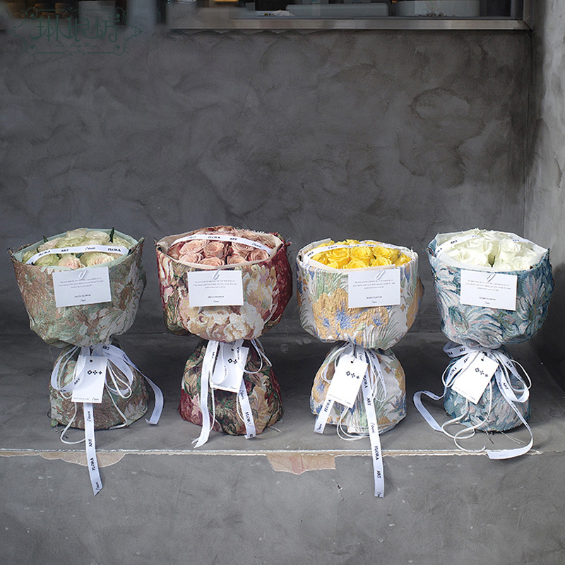 Nueva tela vintage lienzo flor papel de embalaje redondo ramo arte girasol envoltura papel flor Tienda materiales tienda