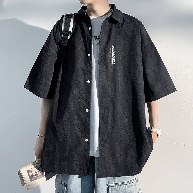 Черная летняя шелковая японская рубашка, oversize, стиль высокого качества