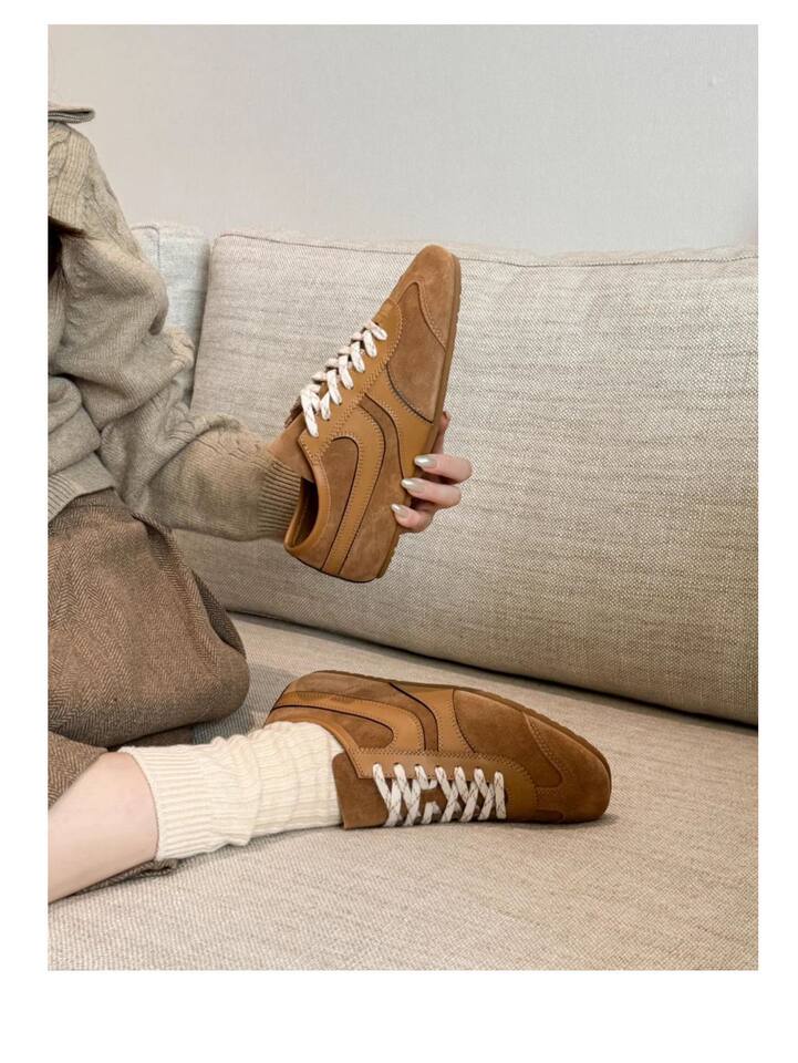 Giày sneaker nữ da thật cổ thấp dáng cổ điển buộc dây phối màu — Bạc, màu nâu, màu xanh lá cây, màu đỏ chi tiết 22