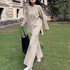 PH063大爱美依缘2025秋季新款开叉慵懒风气质休闲阔腿裤两件套女