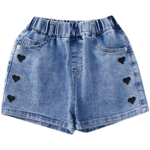 Girls denim shorts summer thin section medium and large children baby little girl embroidered hot pants outer wear children's pants wholesale