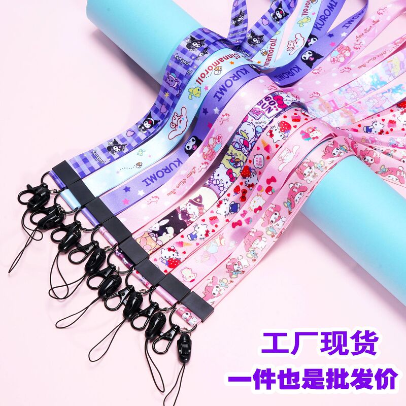 Cartoon creative halter long rope polyester thermal transfer detachable wrist strap halter mobile phone lanyard metal buckle double-sided