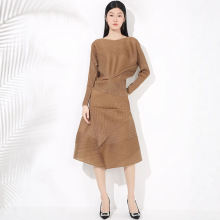褶皱折叠圆领包袖上衣2025夏季新款休闲不规则半身裙纯色两件套女
