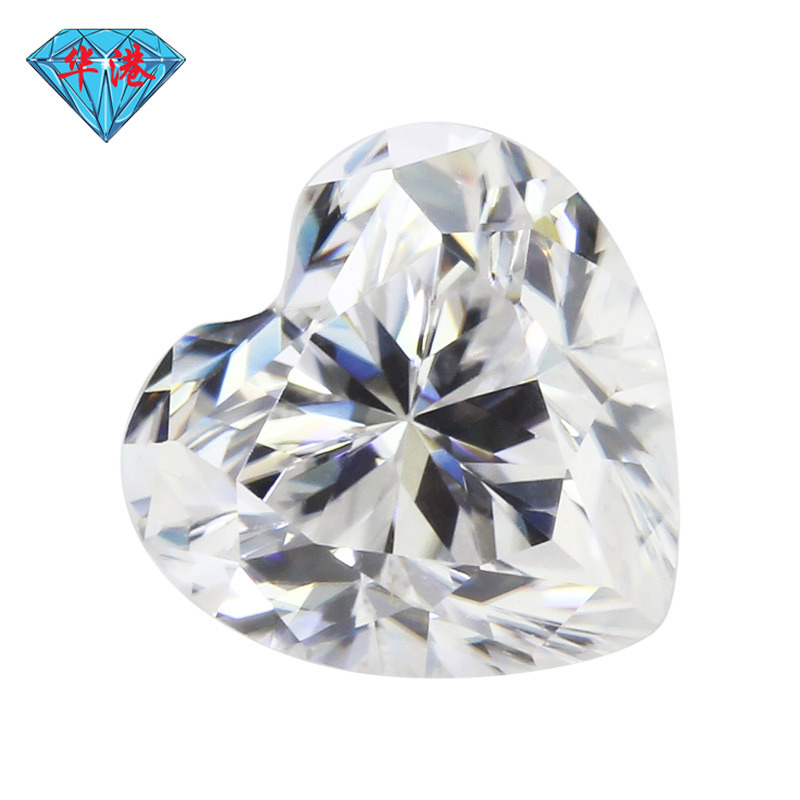 华港宝石 莫桑钻裸钻心形爱心形戒面 美国进口莫桑石裸石d色批发