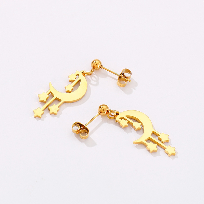 Fashion Star Moon Stainless Steel No Inlaid Earrings Necklace