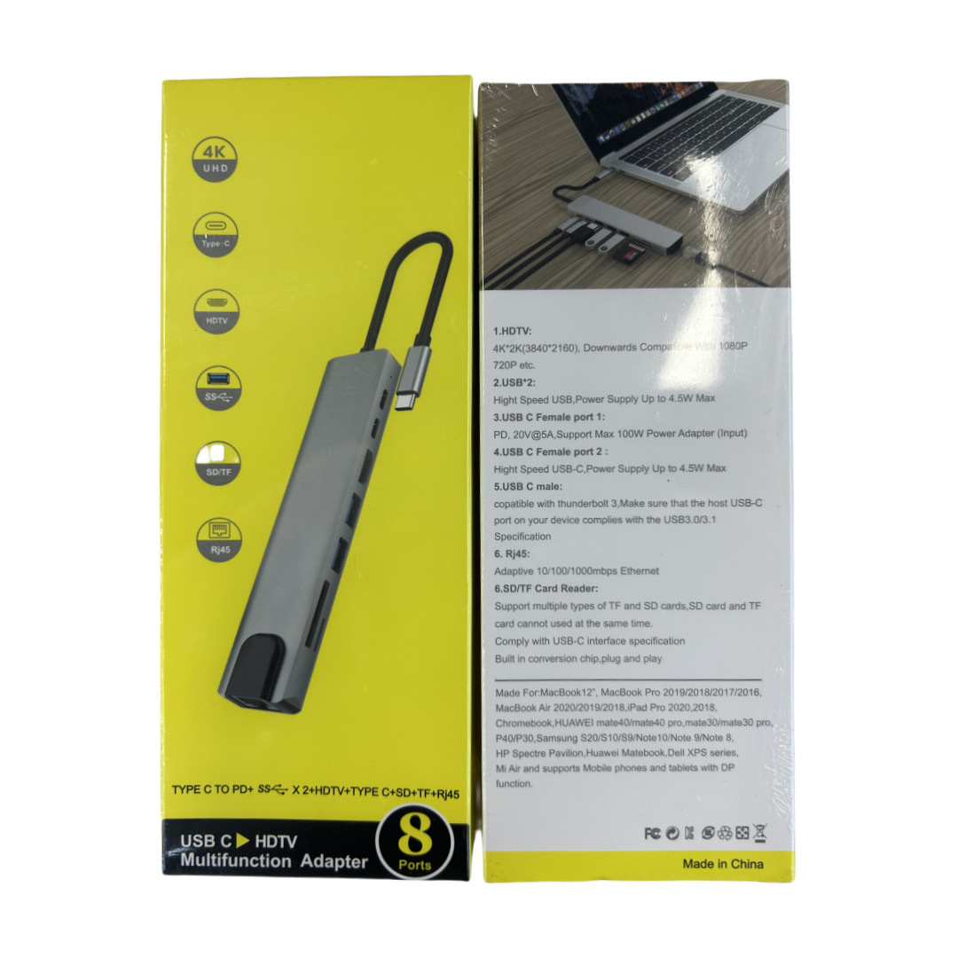 Base de Expansión Type-C 8 en 1 (HDMI, RJ45, PD, USB 3.0)