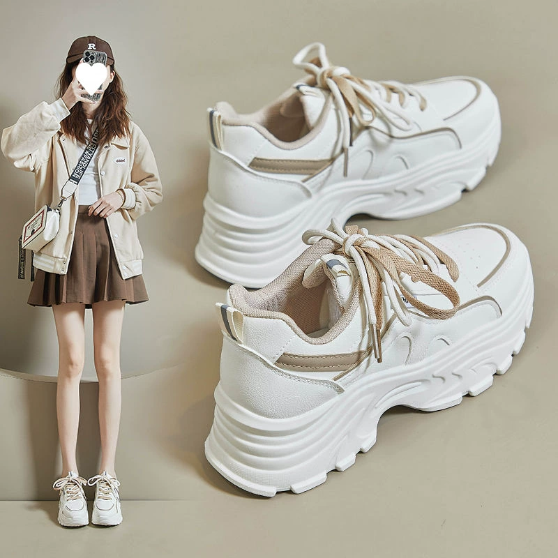 Женские кроссовки на толстой подошве, весна 2025, новый корейский стиль, модные, универсальные, стильные, лёгкие, повседневные, белые.