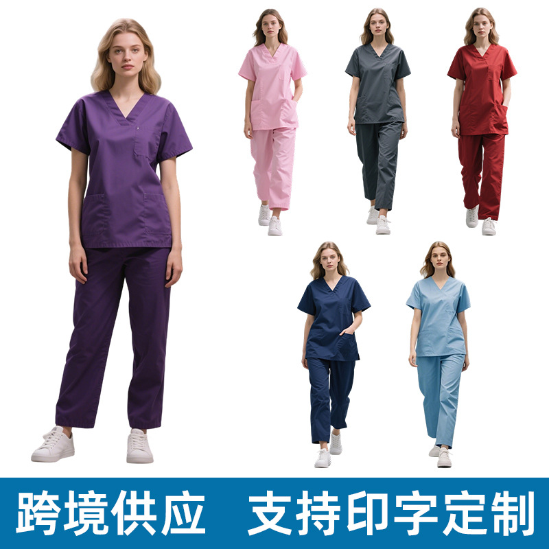 跨境洗手衣医院手术衣隔离衣刷手服月嫂护工服洗手衣医护服印字