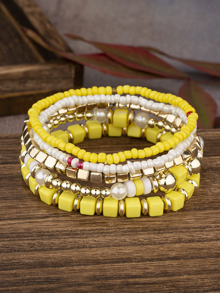 20g Weight Acrylic Pendant Material Bracelets Classification Alloy Chain Material 1 Set Quantity Holiday, Daily, Street Occasion Alloy Material Geometric Pattern Unisex Gender Beaded, Plating Design Retro Style Retro Geometric Alloy Beaded Bracelets Wholesale 21