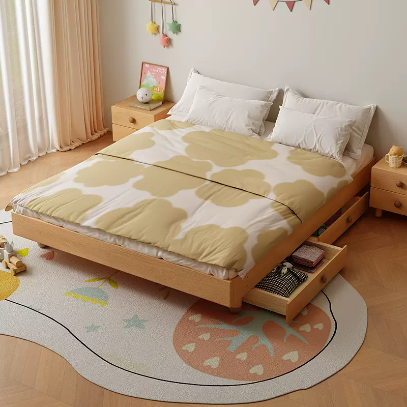 全实木儿童床男孩女孩无床头儿童房宝宝榻榻米公主双人地台床矮床